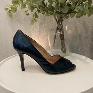 Kate Spade Emerald Patent Leather Heel Peep Toe Cross 6 Women Green Excellent